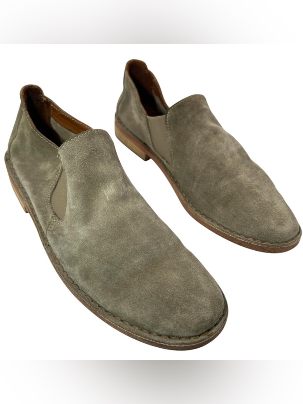 Vince Mia Suede Slip On Booties Olive Flat Ankle Shoes Italy Size 9 leather 40